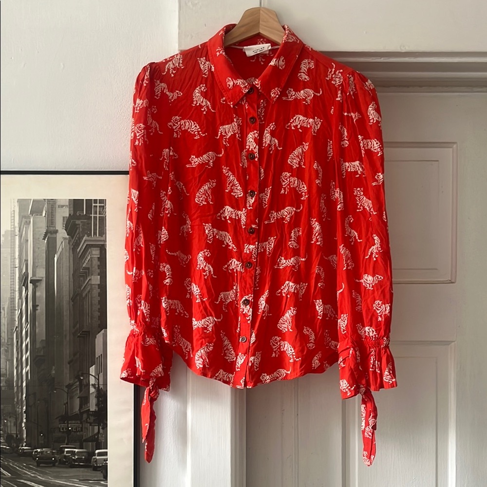 Anthropologie x Margaret Jeane Red Tiger Print Women's Top